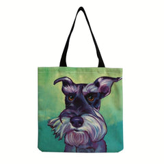 Cartoon Schnauzer Print Canvas Shoulder Bag Handbag For School