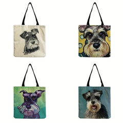 Cartoon Schnauzer Print Canvas Shoulder Bag Handbag For School