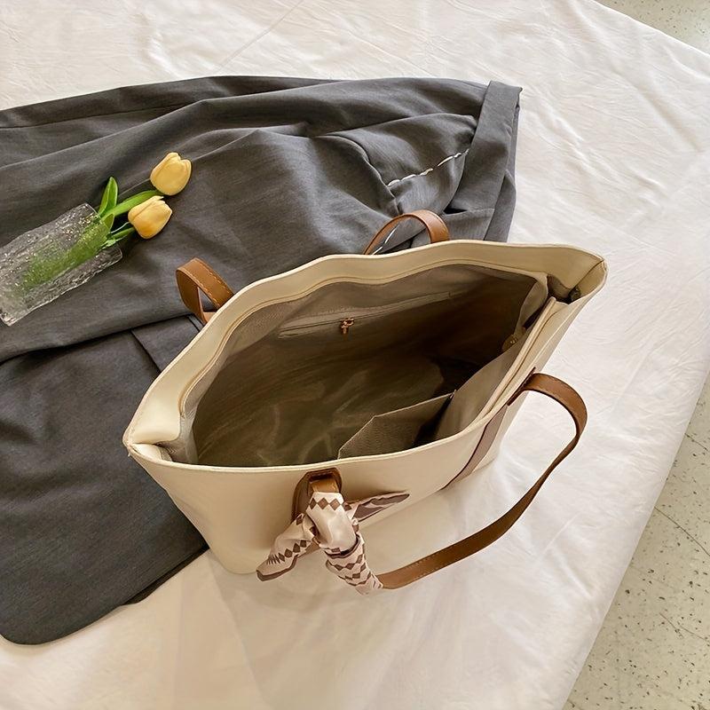 Large Capacity Tote Bag Scarf Decor Shoulder Bag Women's Handbag