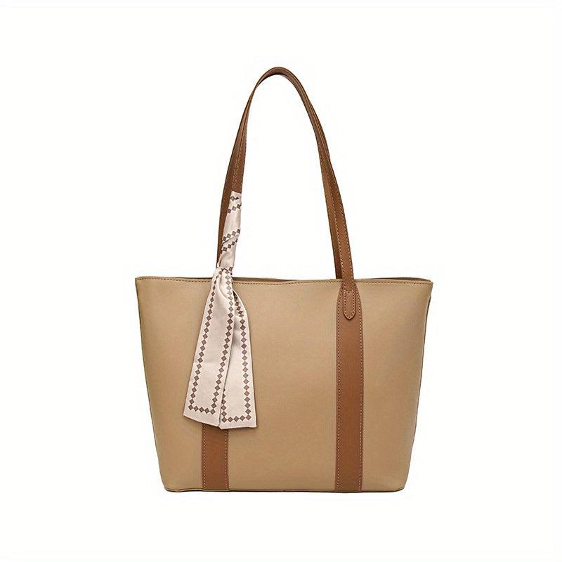Large Capacity Tote Bag Scarf Decor Shoulder Bag Women's Handbag
