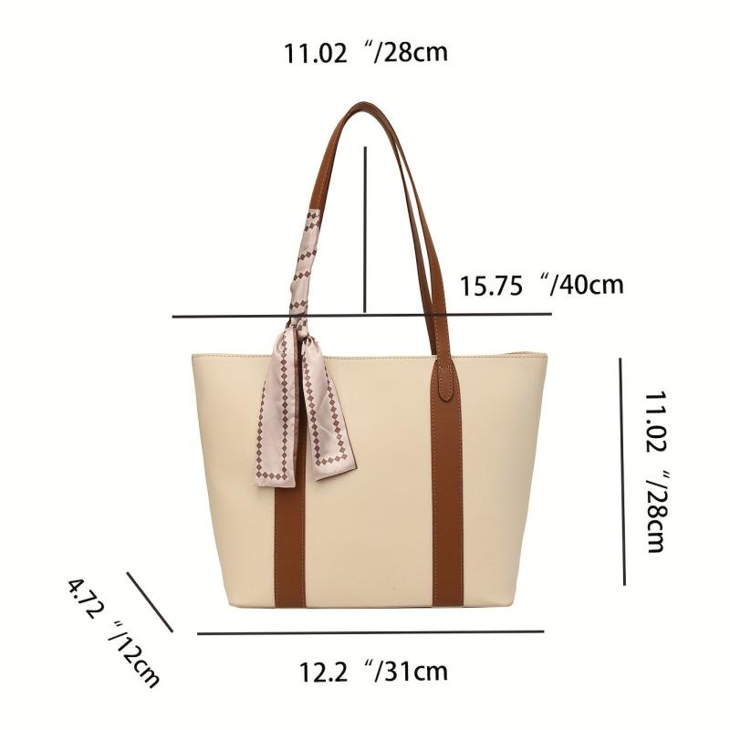 Large Capacity Tote Bag Scarf Decor Shoulder Bag Women's Handbag