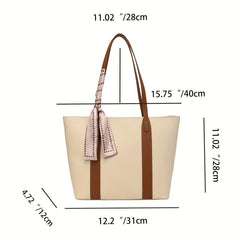 Large Capacity Tote Bag Scarf Decor Shoulder Bag Women's Handbag