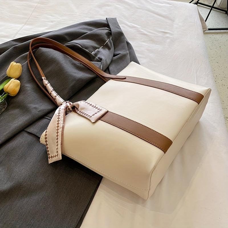 Large Capacity Tote Bag Scarf Decor Shoulder Bag Women's Handbag
