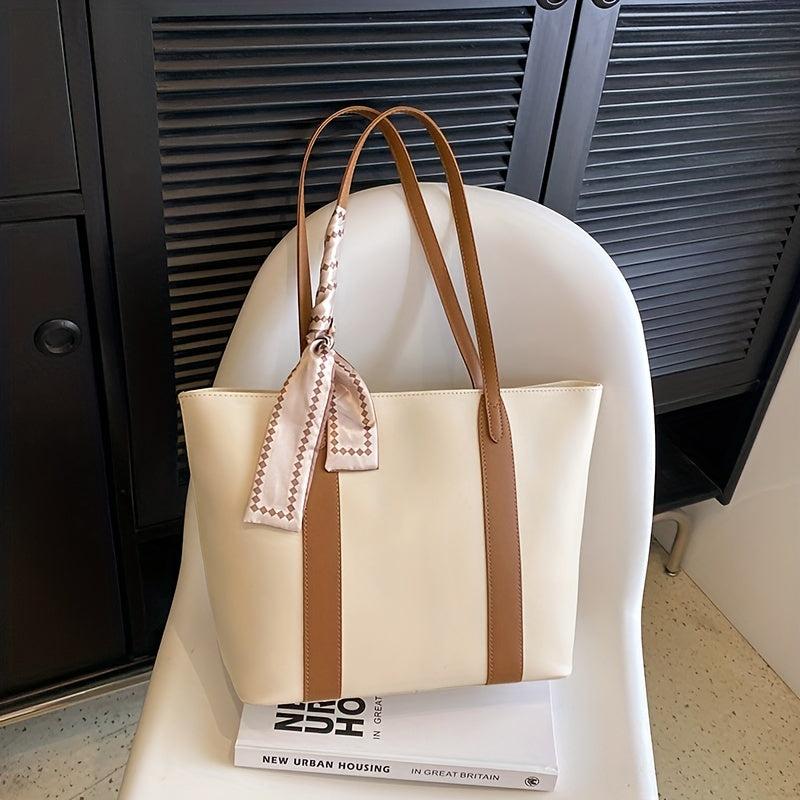 Large Capacity Tote Bag Scarf Decor Shoulder Bag Women's Handbag