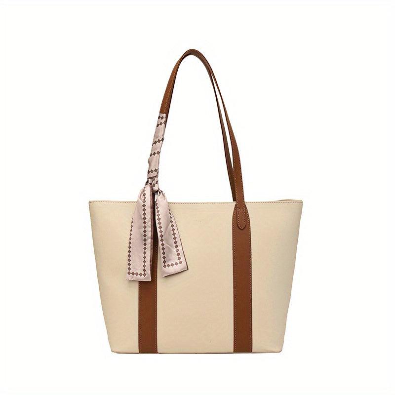 Large Capacity Tote Bag Scarf Decor Shoulder Bag Women's Handbag