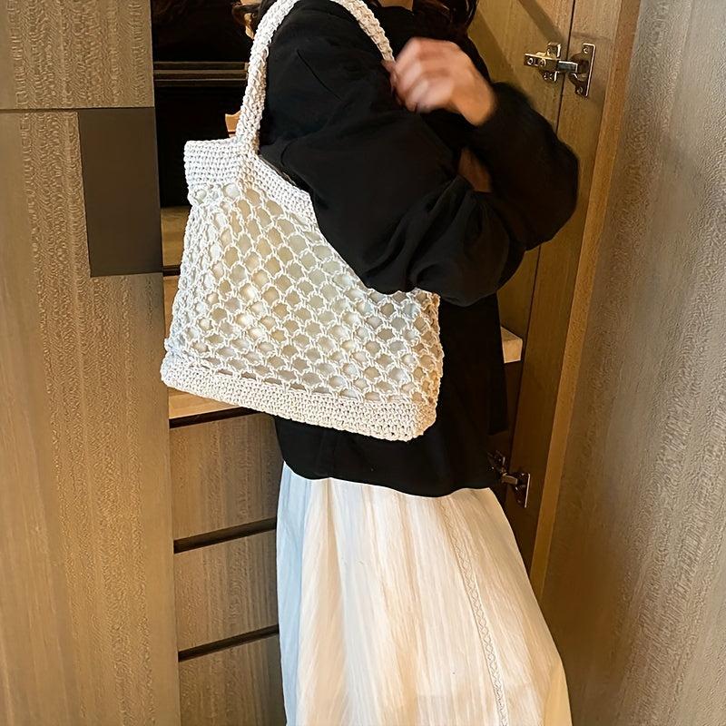 Boho Style Straw Tote Bag Woven Summer Beach Bag Shoulder Bag