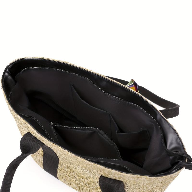 Boho Style Straw Tote Bag with Scarf Beach Bag