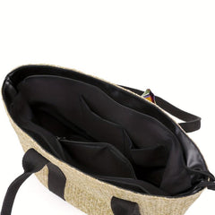 Boho Style Straw Tote Bag with Scarf Beach Bag