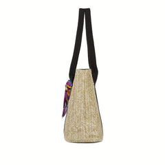 Boho Style Straw Tote Bag with Scarf Beach Bag