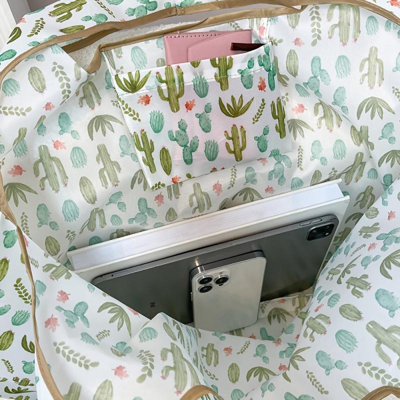 Cactus Print Tote Bag Reusable Shopping Bags Foldable Large Capacity