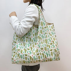 Cactus Print Tote Bag Reusable Shopping Bags Foldable Large Capacity