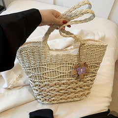 Woven Straw Bag Flower Decor Rattan Shoulder Bag