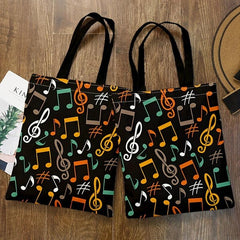 Music Notes Pattern Canvas Tote Bag Women's Handbag