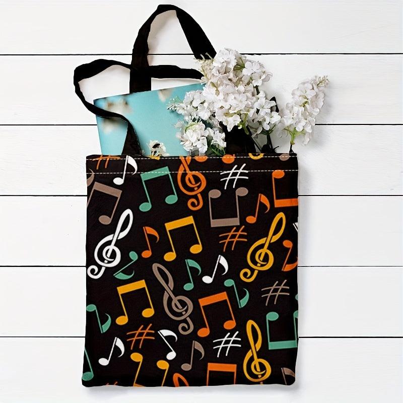 Music Notes Pattern Canvas Tote Bag Women's Handbag