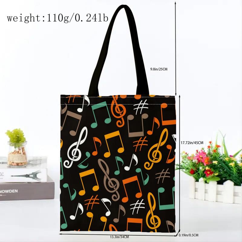 Music Notes Pattern Canvas Tote Bag Women's Handbag