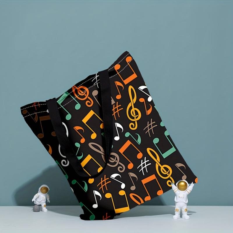 Music Notes Pattern Canvas Tote Bag Women's Handbag