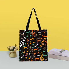 Music Notes Pattern Canvas Tote Bag Women's Handbag