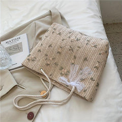 Straw Woven Tote Bag Lightweight Bow Knot Shoulder Bag