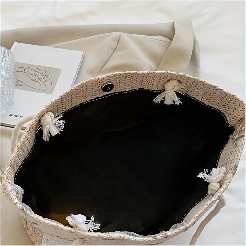 Straw Woven Tote Bag Lightweight Bow Knot Shoulder Bag