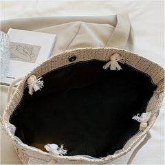 Straw Woven Tote Bag Lightweight Bow Knot Shoulder Bag