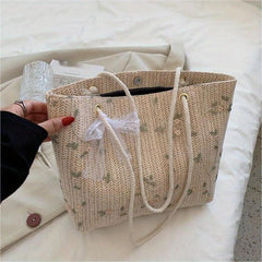 Straw Woven Tote Bag Lightweight Bow Knot Shoulder Bag