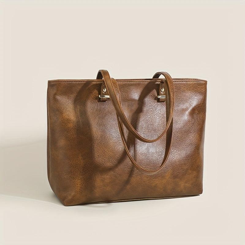 Retro Style Tote Bag Vegan Leather Handbag Large Capacity Shoulder Bag