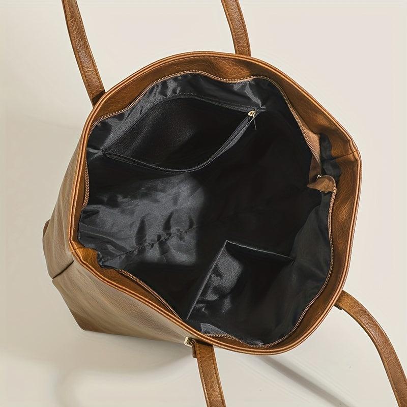Retro Style Tote Bag Vegan Leather Handbag Large Capacity Shoulder Bag