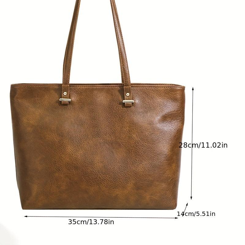 Retro Style Tote Bag Vegan Leather Handbag Large Capacity Shoulder Bag