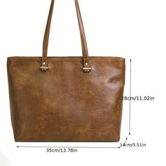 Retro Style Tote Bag Vegan Leather Handbag Large Capacity Shoulder Bag