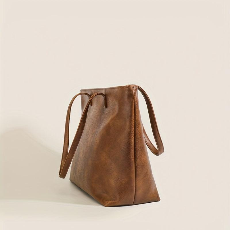 Retro Style Tote Bag Vegan Leather Handbag Large Capacity Shoulder Bag