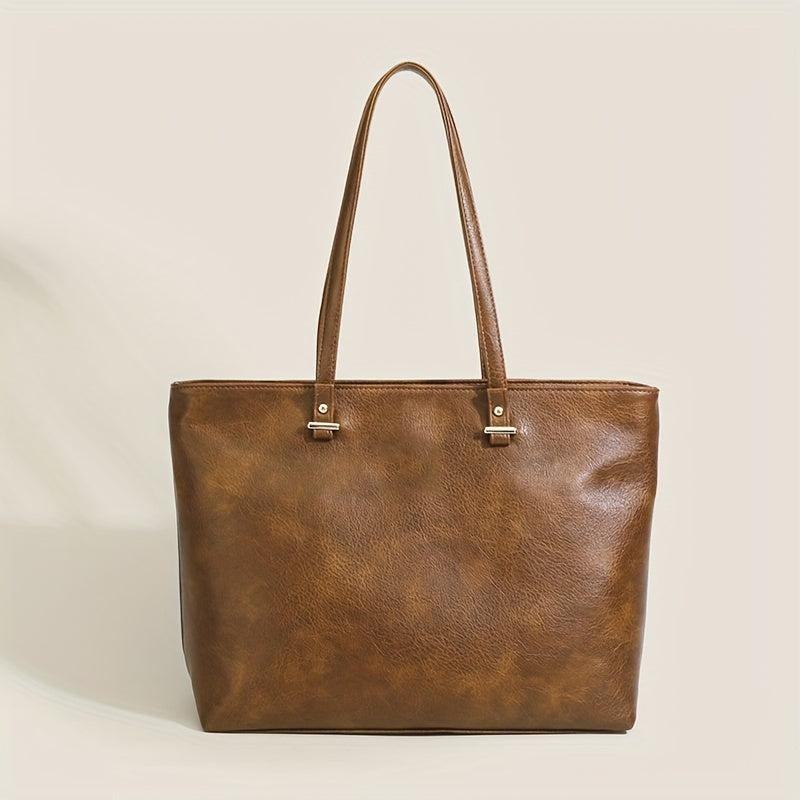 Retro Style Tote Bag Vegan Leather Handbag Large Capacity Shoulder Bag