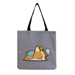 Cartoon Dog Linen Shopper Bag Large Capacity Tote Bag