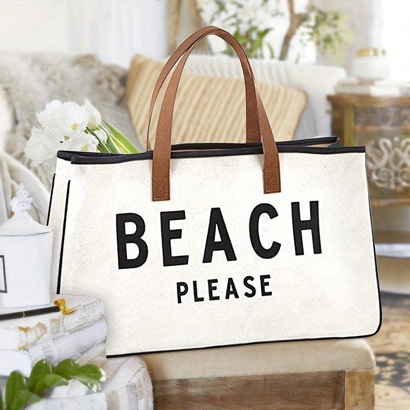 Summer Beach Tote Letter Graphic Canvas Handbag Women's Casual Bag