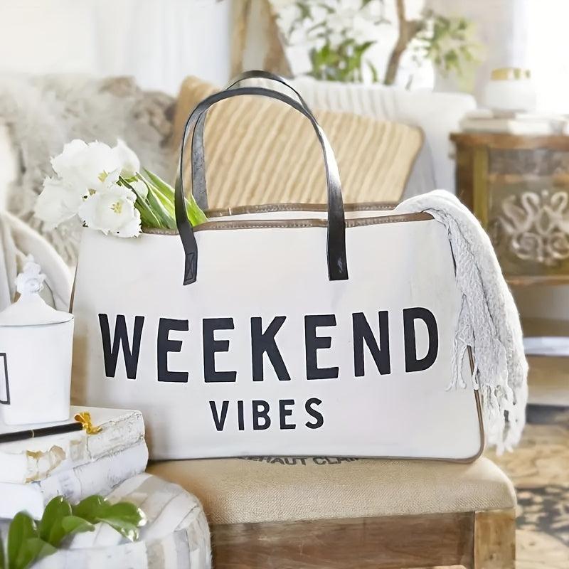 Summer Beach Tote Letter Graphic Canvas Handbag Women's Casual Bag
