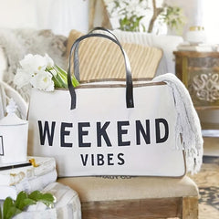 Summer Beach Tote Letter Graphic Canvas Handbag Women's Casual Bag