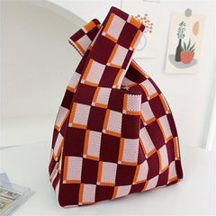 Gingham Knitted Handbag Large Capacity Tote Bag