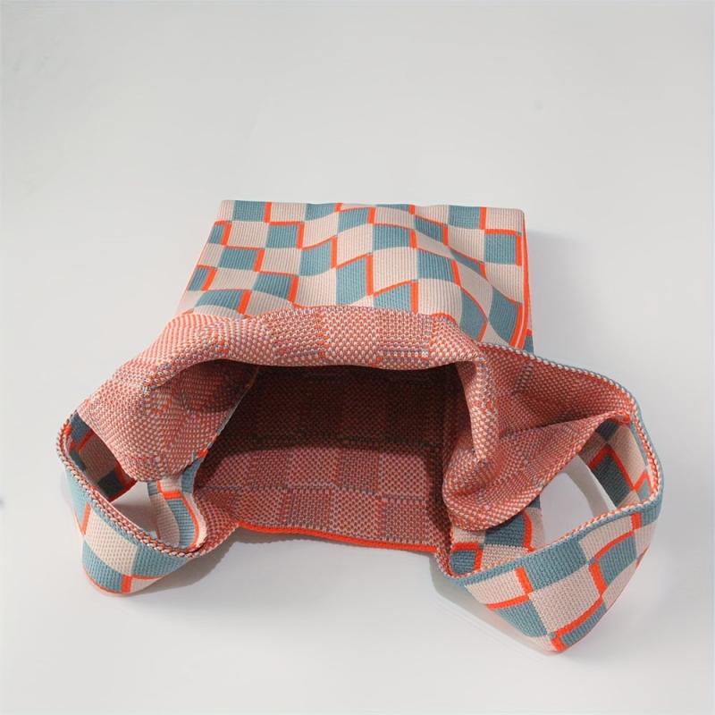 Gingham Knitted Handbag Large Capacity Tote Bag