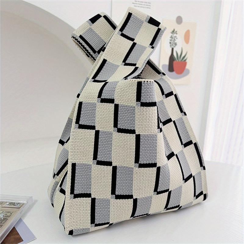 Gingham Knitted Handbag Large Capacity Tote Bag