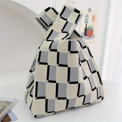 Gingham Knitted Handbag Large Capacity Tote Bag