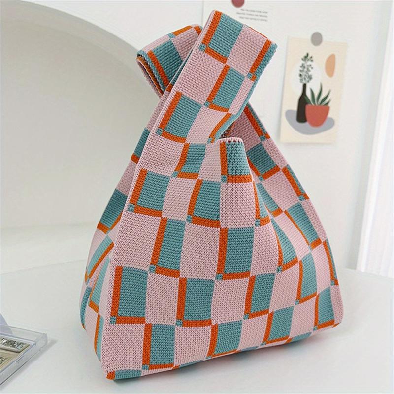 Gingham Knitted Handbag Large Capacity Tote Bag