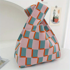 Gingham Knitted Handbag Large Capacity Tote Bag