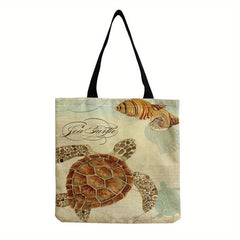 Turtle Print Canvas Tote Bag Lightweight Shoulder Bag
