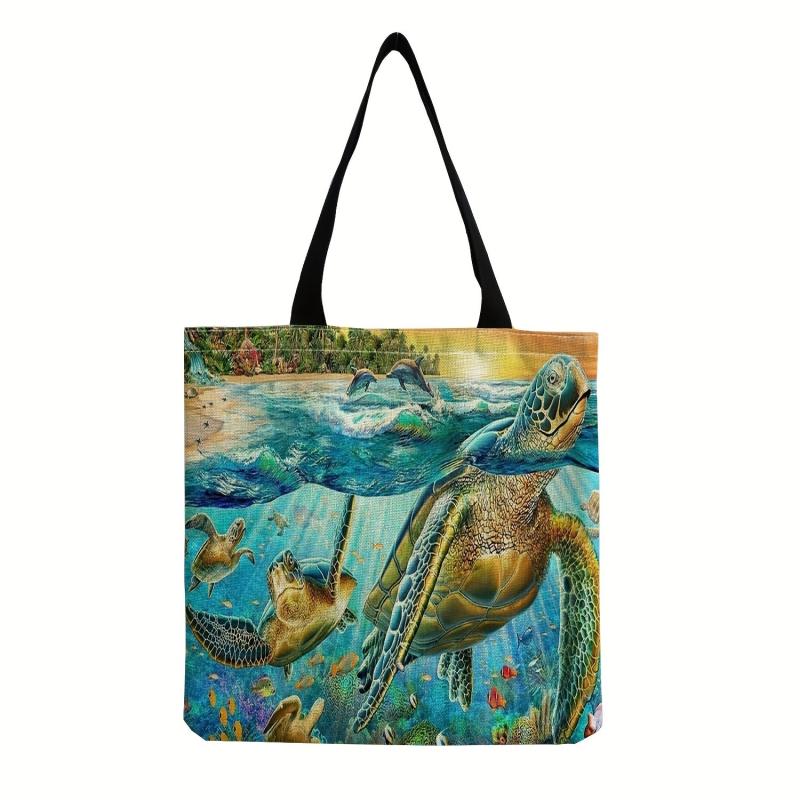 Turtle Print Canvas Tote Bag Lightweight Shoulder Bag
