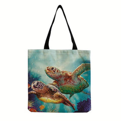 Turtle Print Canvas Tote Bag Lightweight Shoulder Bag