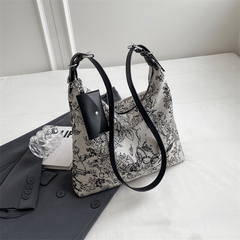 Vintage Flower Pattern Crossbody Bag Zipper Shoulder Classic Bag Women's
