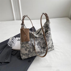 Vintage Flower Pattern Crossbody Bag Zipper Shoulder Classic Bag Women's