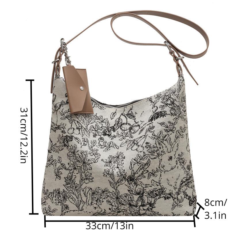 Vintage Flower Pattern Crossbody Bag Zipper Shoulder Classic Bag Women's