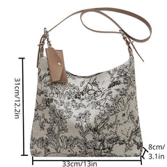 Vintage Flower Pattern Crossbody Bag Zipper Shoulder Classic Bag Women's