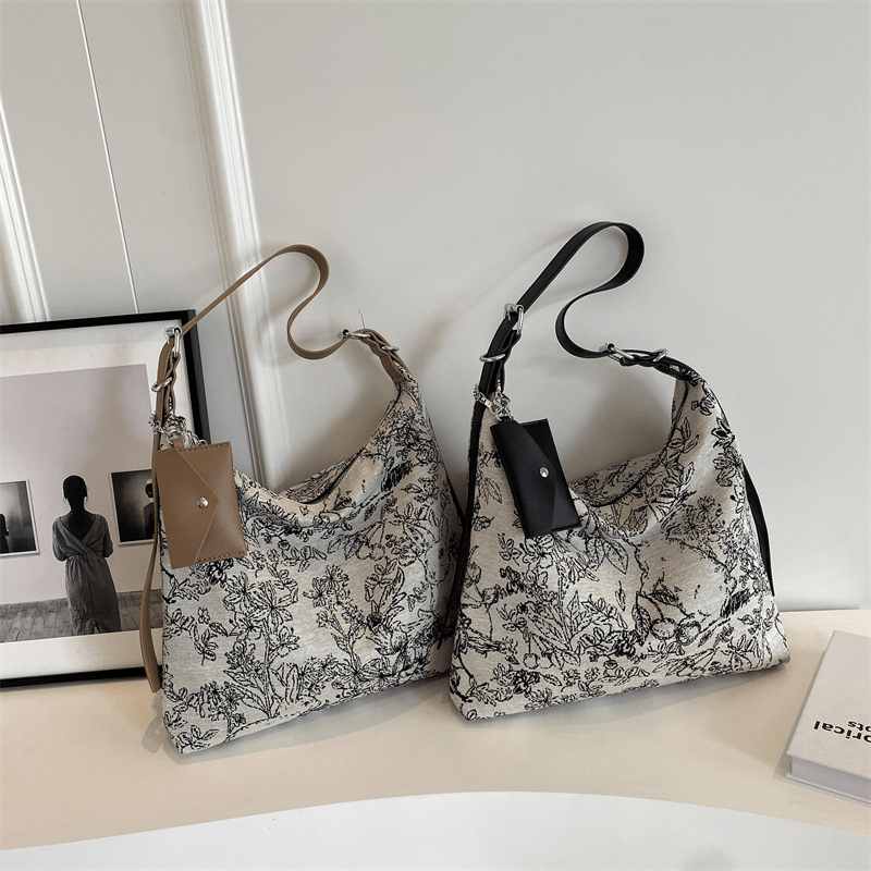 Vintage Flower Pattern Crossbody Bag Zipper Shoulder Classic Bag Women's