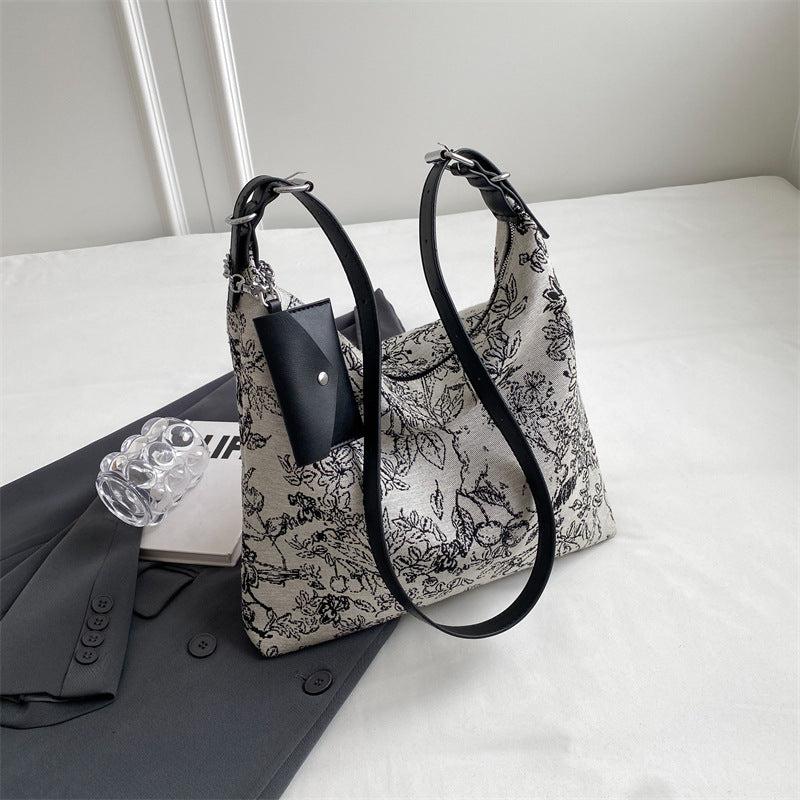 Vintage Flower Pattern Crossbody Bag Zipper Shoulder Classic Bag Women's
